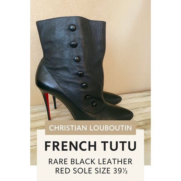 Christian Louboutin French Tutu Black Leather Button Ankle Boots SZ 39.5 - READ - Picture 1 of 16